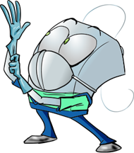 Cartoon Dental Floss Character Wearing Gloves representing Sterilization - The Super Dentists