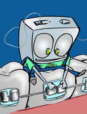 Cartoon Tooth Character Repairing Braces Bracket on Tooth - The Super Dentists