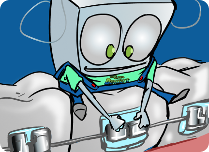 Cartoon Tooth Character Repairing Braces Bracket on Tooth - The Super Dentists