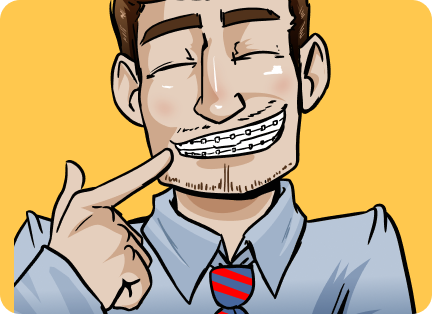 Cartoon Character of Dad Wearing Braces Representing Adult Orthodontics - The Super Dentists