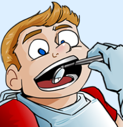 Cartoon Boy in Dental Chair During Kids Teeth Cleaning - The Super Dentists
