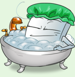 Cartoon Dental Floss Character in Bath representing Pediatric Fluoride Treatments - The Super Dentists