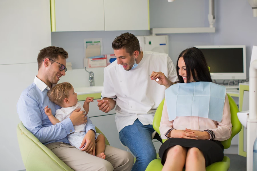 Baby at first dental appointment