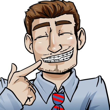 Cartoon Graphic of Adult Man Wearing Braces - THe Super Dentists