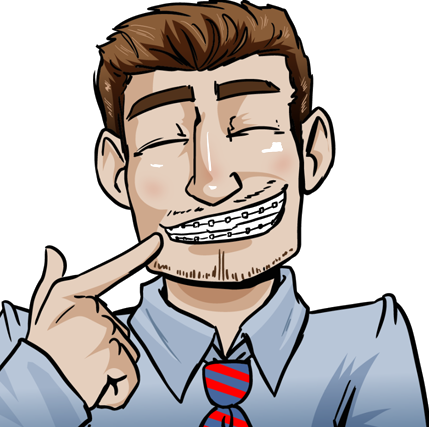 Cartoon Graphic of Adult Man Wearing Braces - THe Super Dentists