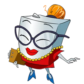 Tooth Character Dressed in Heels, Red Dress & Pearls Holding Clipboard - The Super Dentists