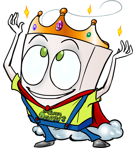 Cartoon Dental Tooth Character Wearing Costume Crown - The Super Dentists