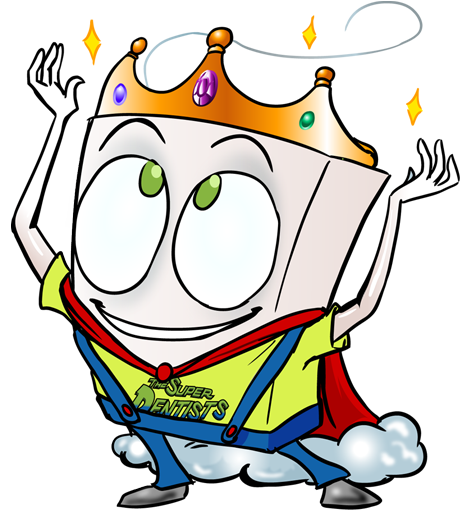 Cartoon Dental Tooth Character Wearing Costume Crown - The Super Dentists