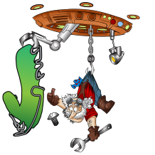 Cartoon Graphic Showing Character Dangling from Orthodontic Appliances