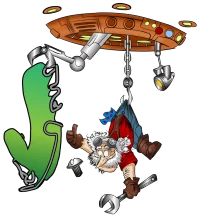 Cartoon Graphic Showing Character Dangling from Orthodontic Appliances