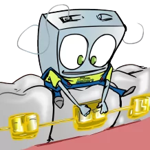 Cartoon Tooth Character Repairing Braces Bracket on Tooth - The Super Dentists