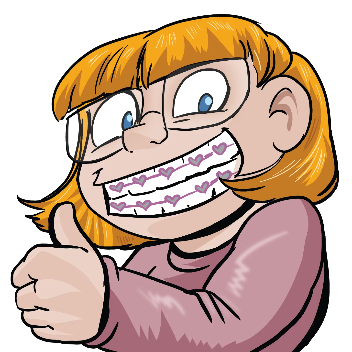 Cartoon Girl Character at The Super Dentists Wearing Braces & Giving Thumbs Up