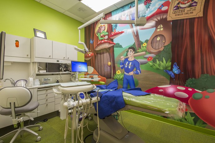 Pediatric Dental Room Showing Chair & Xray Tools - The Super Dentists in Carmel Valley